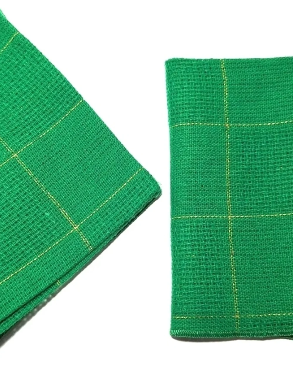 Cloth Dinner Napkins Woven Emerald Green w Gold lines Set of 12, 16